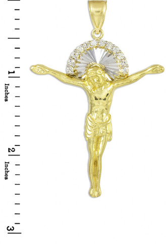 Two-Tone Gold Crucifix CZ Pendant