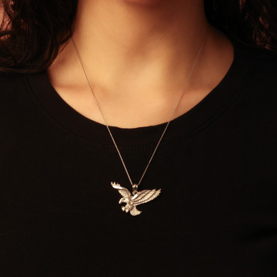 .925 Sterling Silver Flying American Eagle Pendant Necklace