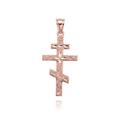 Gold Russian Orthodox Cross Pendant Necklace (Available in Yellow/Rose/White)