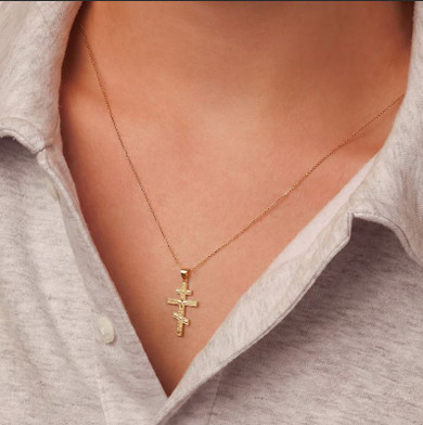 Gold Russian Orthodox Cross Pendant Necklace (Available in Yellow/Rose/White)