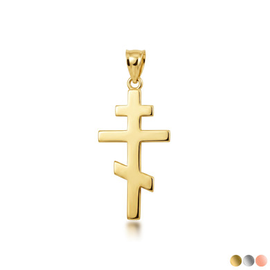 Gold Eastern Orthodox Cross Pendant Necklace (Available In Yellow/Rose/White Gold)