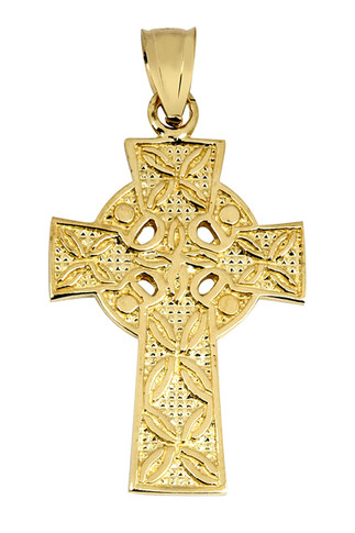 Gold Irish Celtic Cross Pendant (Available in Yellow, White and Rose)