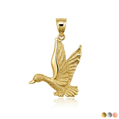 Gold Flying Mallard Duck Pendant Necklace (Available In Yellow/Rose/White Gold)