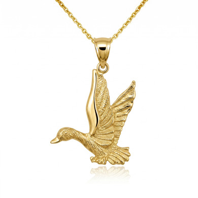 Gold Flying Mallard Duck Pendant Necklace (Available In Yellow/Rose/White Gold)