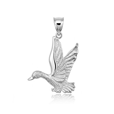 .925 Sterling Silver Flying Mallard Duck Pendant Necklace