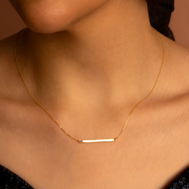 14K Solid Gold Straight Bar Necklace(Available in Yellow/Rose/White)
