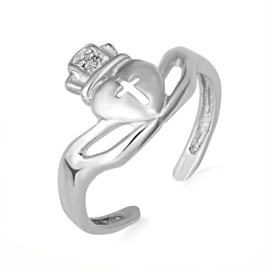 .925 Sterling Silver Claddagh Toe Ring With CZ