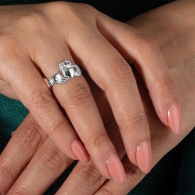 .925 Sterling Silver Woman's Eternal Irish Claddagh Ring on female model