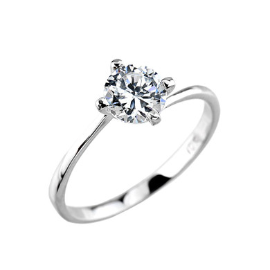 White Gold Cubic Zirconia Solitaire Engagement Ring 