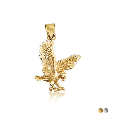 Gold Diamond Cut Eagle Pendant Necklace (Available in Yellow/White Gold)