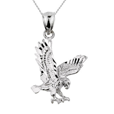 .925 Sterling Silver Diamond Cut Eagle Pendant Necklace