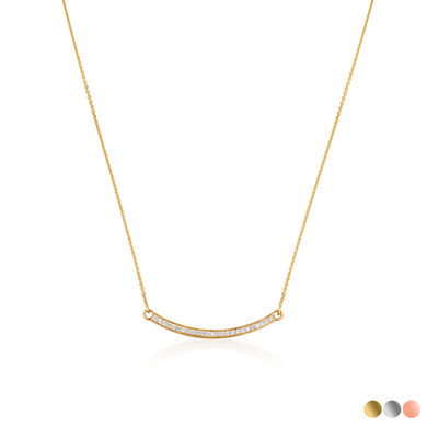 14k Gold Curved Bar Necklace with Diamonds (Available in Yellow, Rose and White)