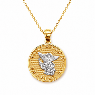 Solid Gold Saint Michael Pendant Necklace ( Available In Two Tone And White Gold)