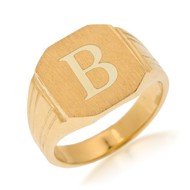Gold Octagon Cut Engravable Men's Signet Ring(Available Yellow And White Gold)