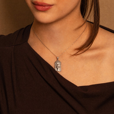 Polished Sterling Silver Jesus Face Pendant