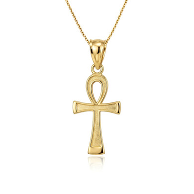 Gold Egyptian Ankh Cross Charm Pendant Necklace(Available in Yellow/Rose/White Gold)