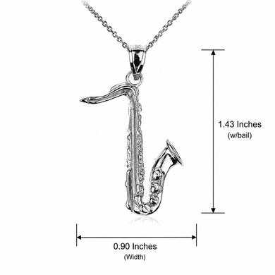 925 Sterling Silver Saxophone Pendant Necklace