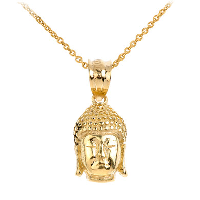 Gold Buddha Head Pendant Necklace (Available In Yellow/Rose/White Gold)