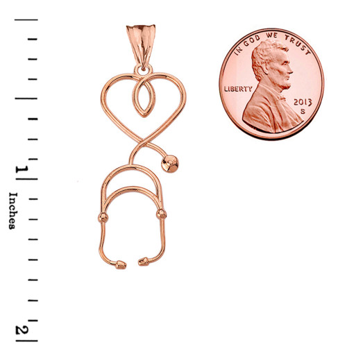 Stethoscope Heart Pendant Necklace In Rose Gold
