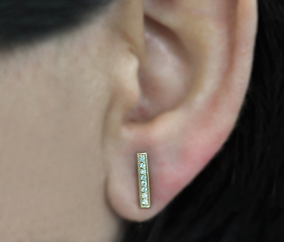 14k Rose Gold Diamond Vertical Bar Ear Cuffs