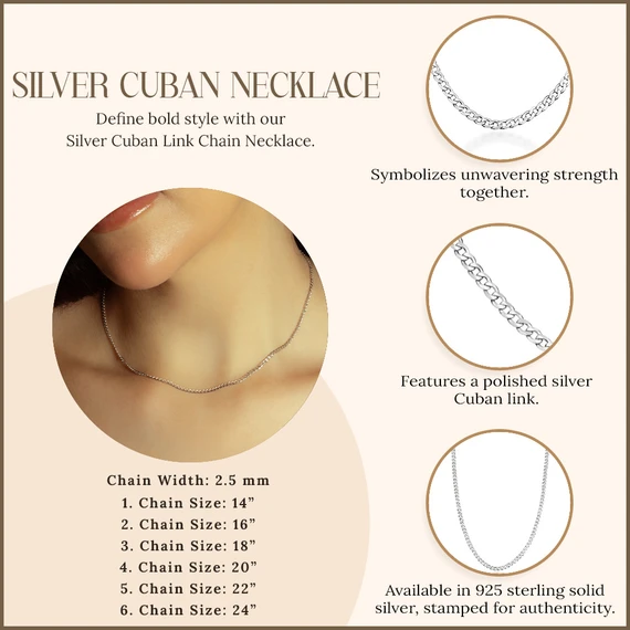 2.5mm Men’s Silver Miami Cuban Link Chain Necklace