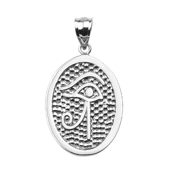 .925 Sterling Silver Egyptian Eye of Horus Wadjet Oval Amulet Pendant