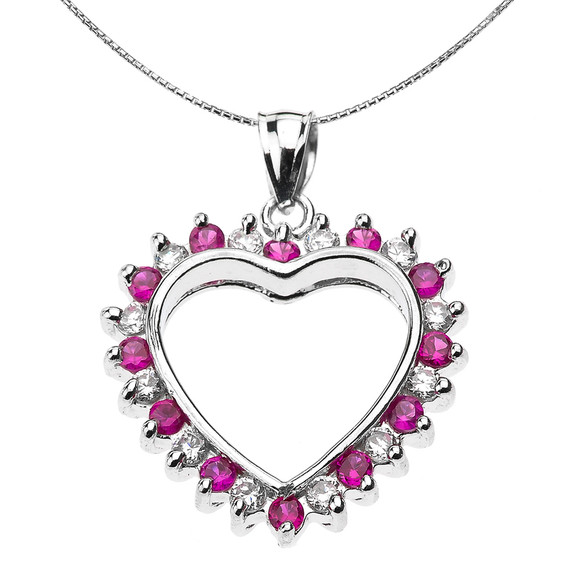 Sterling Silver Cubic Zirconia Open Heart Pendant Necklace