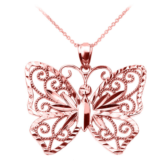 Rose Gold Filigree Butterfly Pendant Necklace