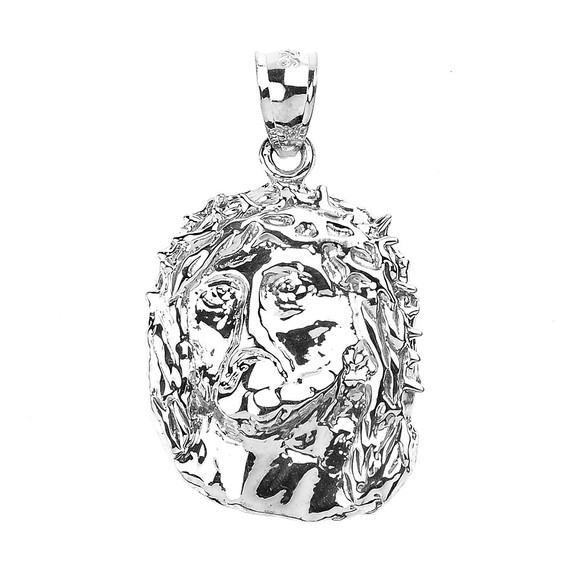 Polished Sterling Silver Jesus Face Pendant Necklace