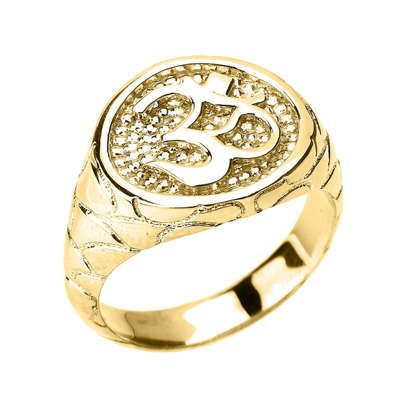 Gold Textured Band Om/Ohm Men's Ring