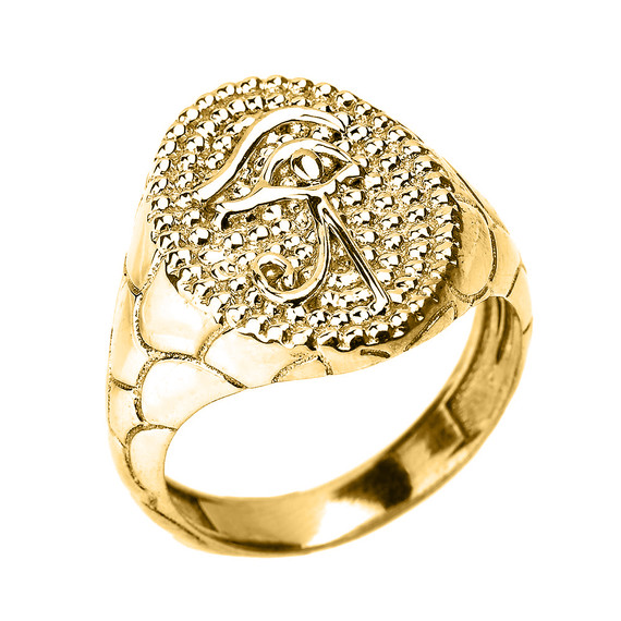 Yellow Gold Egyptian Oval Eye of Horus Wadjet Men's Nugget Band Ring