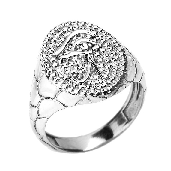 White Gold Egyptian Oval Eye of Horus Wadjet Men's Nugget Band Ring