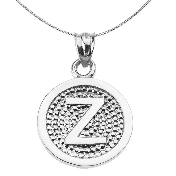 Sterling Silver Initial "Z" Engravable Round Pendant Necklace