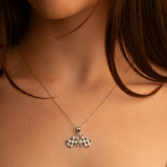 Sterling Silver Racing Flags Pendant Necklace