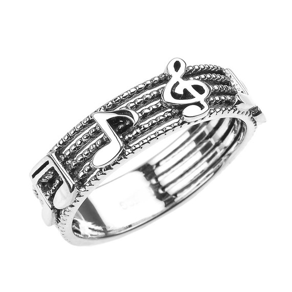 Sterling Silver Treble Clef with Musical Notes Band Ring 6 MM