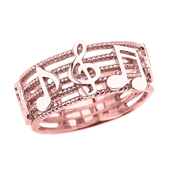 Rose Gold Treble Clef with Musical Notes Band Ring 8.0 MM