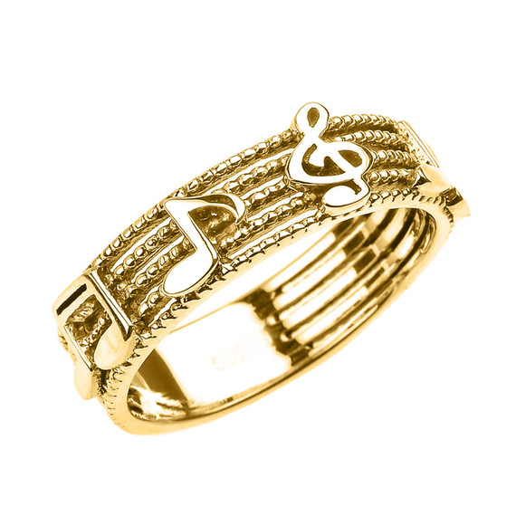 Gold Treble Clef with Musical Notes Band Ring 6 MM