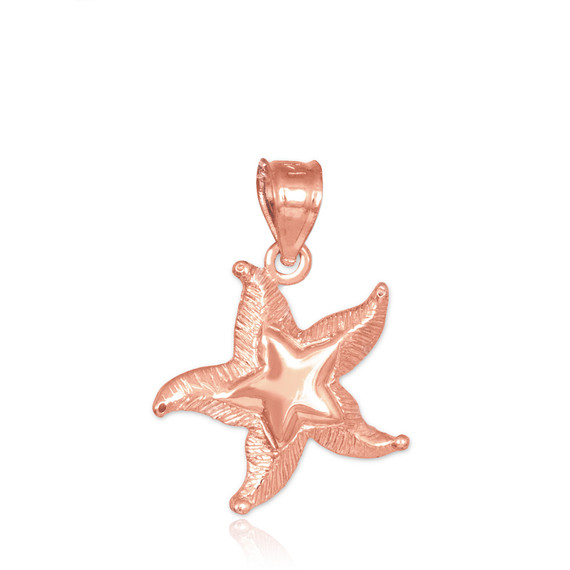 Rose Gold Textured Starfish Pendant Necklace