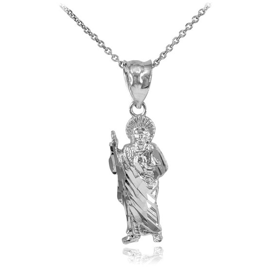 Solid White Gold San Judas Necklace