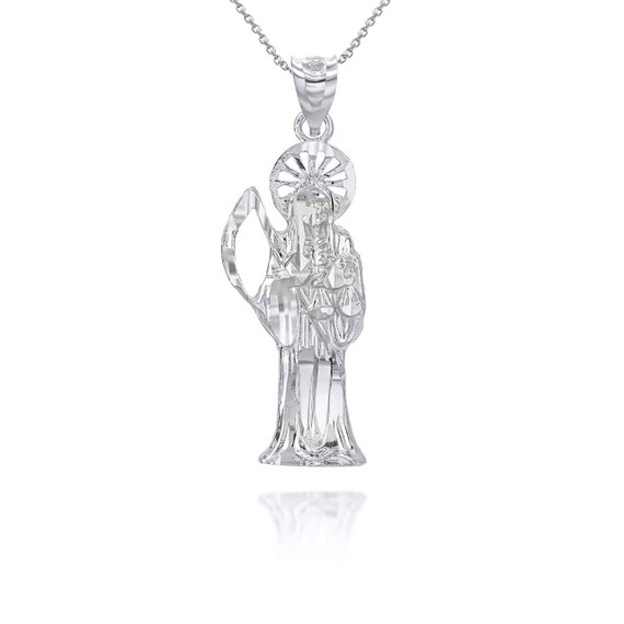 White Gold Santa Muerte Charm Pendant Necklace