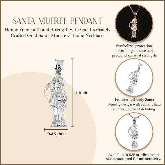 Sterling Silver Santa Muerte Charm Pendant Necklace