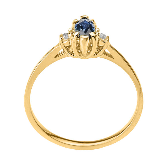 Beautiful Yellow Gold Diamond and Sapphire Proposal and Birthstone Ring