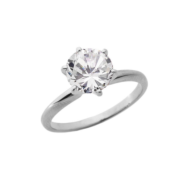 White Gold 3.0 ct Cubic Zirconia Solitaire Engagement Ring