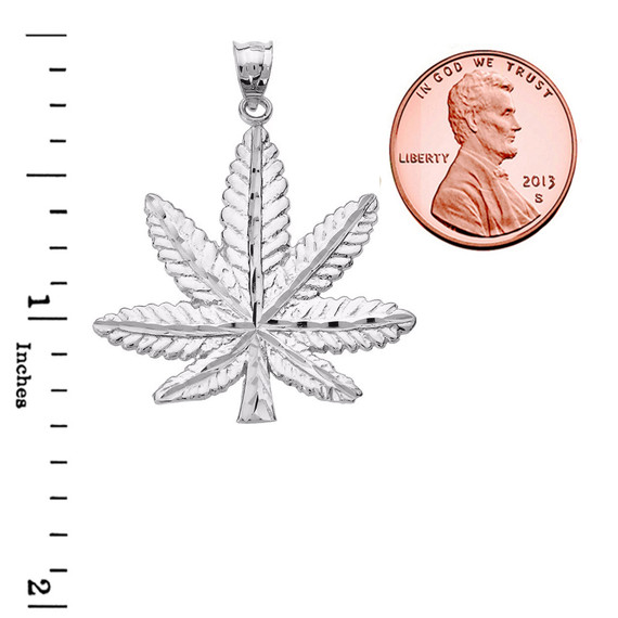 White Gold Marijuana Leaf Cannabis Charm Pendant
