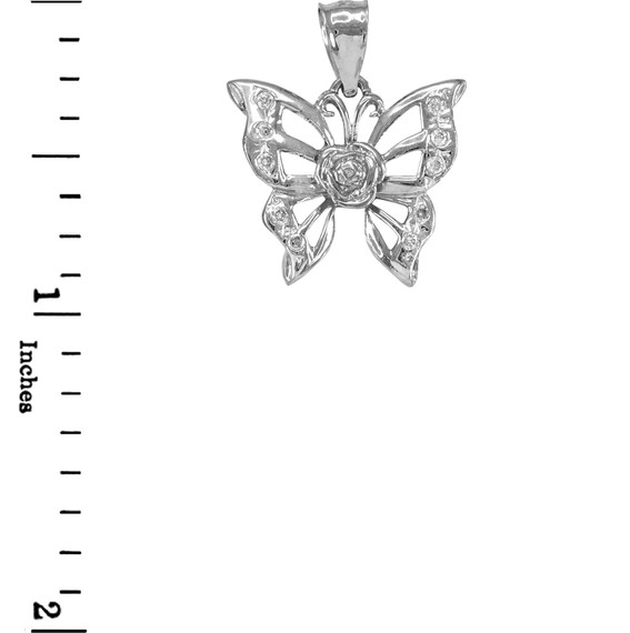 Sterling Silver Butterfly CZ Pendant Necklace