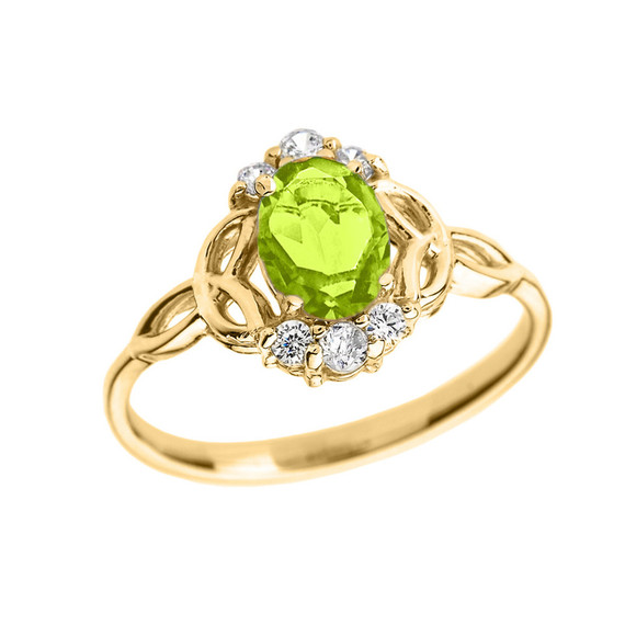 Gold Genuine Gemstone and Diamond Trinity Knot Proposal Ring