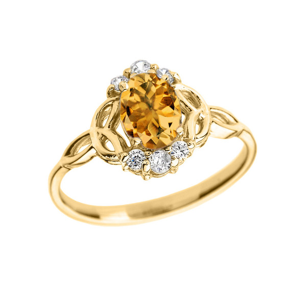 Yellow Gold Tanzanite and Diamond Trinity Knot Proposal Ring