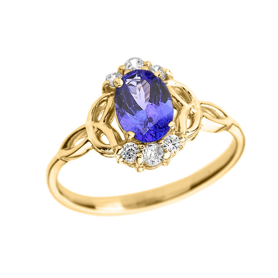 Yellow Gold Tanzanite and Diamond Trinity Knot Proposal Ring