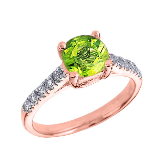 Rose Gold Diamond and Peridot Solitaire Engagement Ring