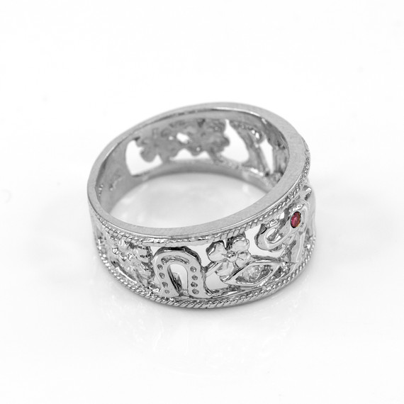 Silver Red CZ Lucky Ring